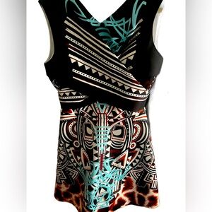 Just Cavalli Tribal Print A Line Knee Length Cocktail Dress - Size 8